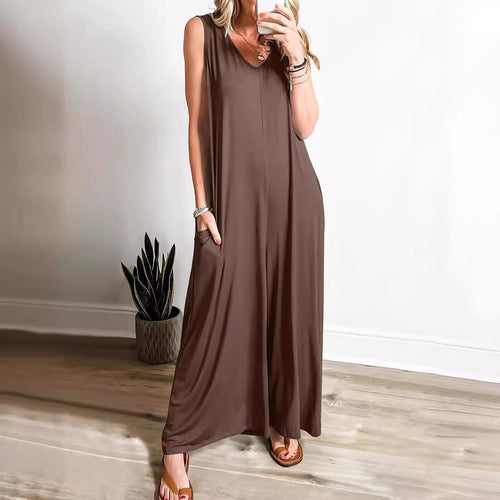 Damen weit geschnittene Jumpsuit mit V-Ausschnitt