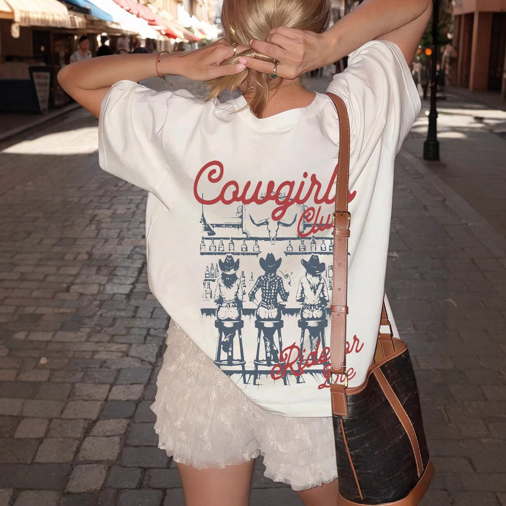 Damen Oversize T-Shirt mit Retro Cowgirl-Motiv Shopnory