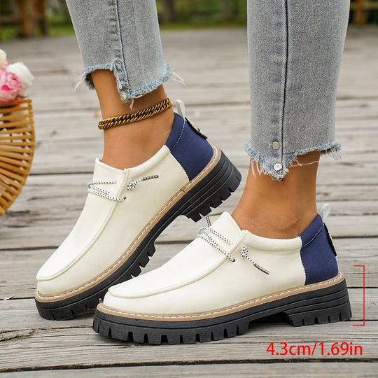 Damen Modische Slipper-Loafer mit grober Profilsohle, Canvas-Obermaterial und dekorativer Kordel Shop Nory