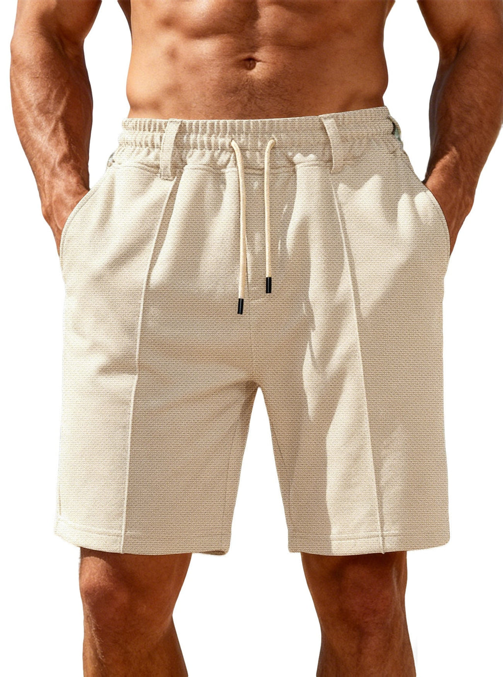 Herren nan Chino-inspirierte Relax-Shorts mit Bundfalten elastischem Tunnelzug und Eingrifftaschen Shopnory