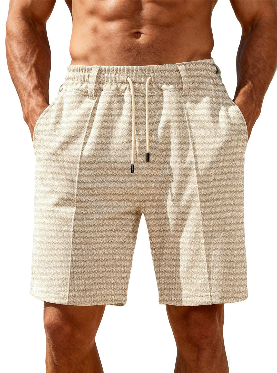 Herren nan Chino-inspirierte Relax-Shorts mit Bundfalten elastischem Tunnelzug und Eingrifftaschen Shopnory