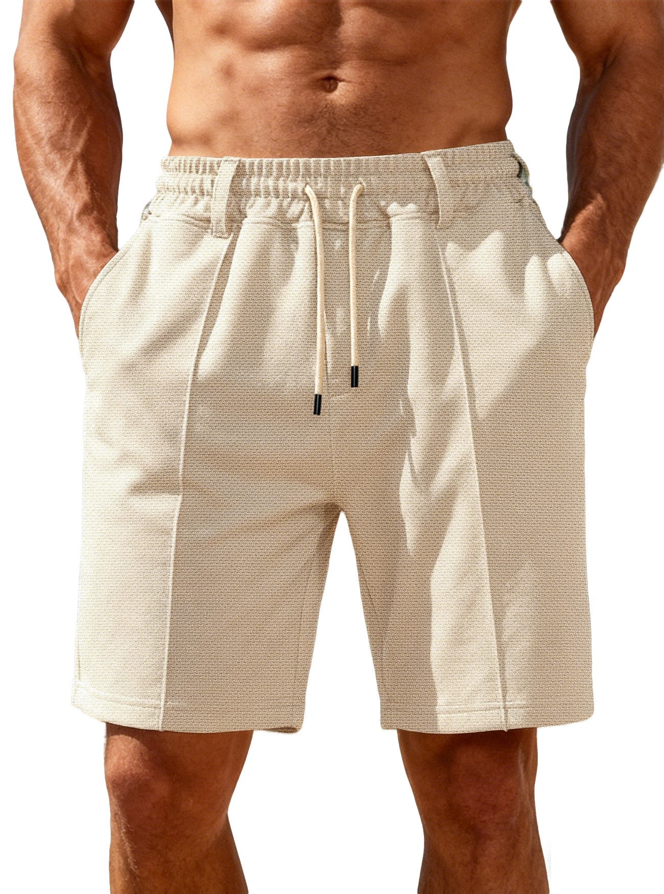 Herren nan Chino-inspirierte Relax-Shorts mit Bundfalten elastischem Tunnelzug und Eingrifftaschen Shopnory