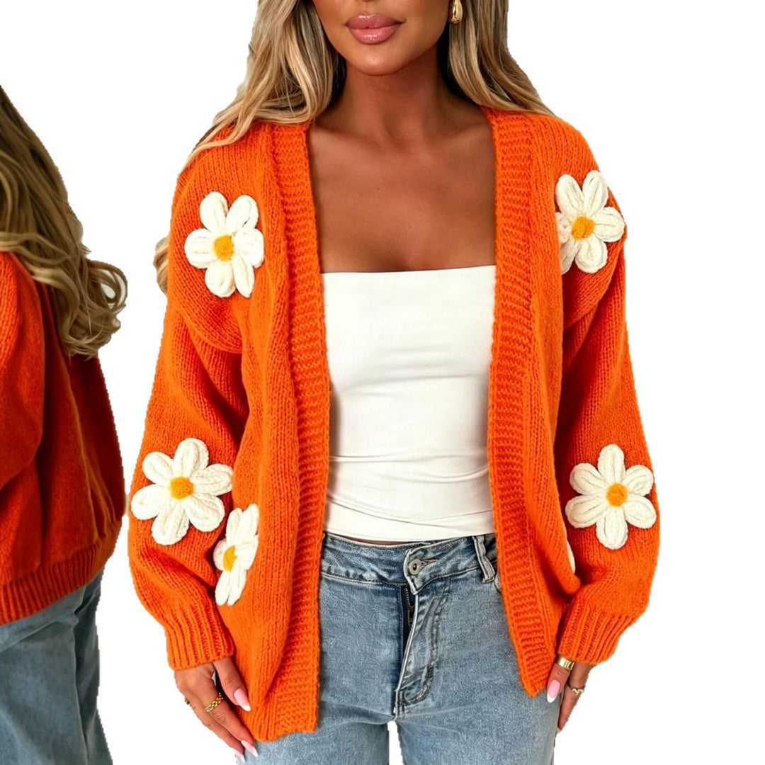 Damen Oversize-Strickcardigan mit 3D-Blumenapplikationen und geripptem Saum Shop Nory