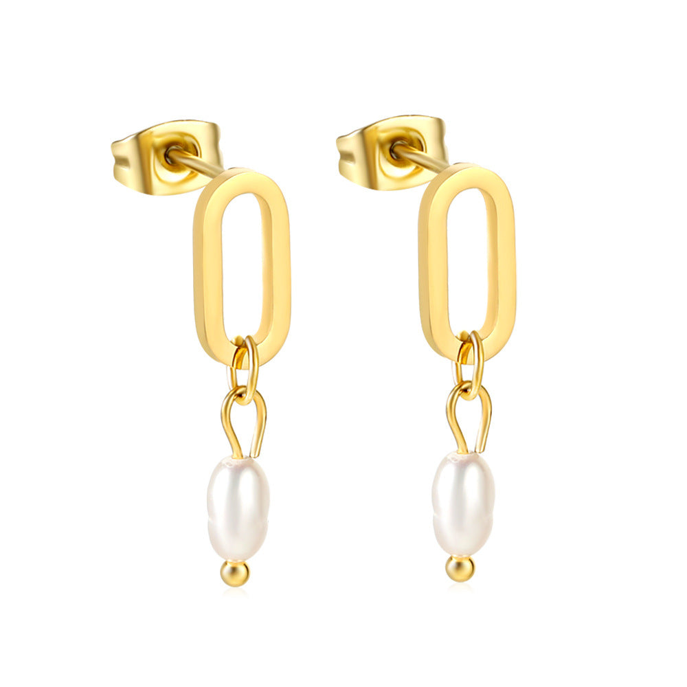 Damen Hängende Ohrringe aus hochwertigem Edelstahl mit goldplattierten Elementen und eleganten Perlenanhängern Shop Nory