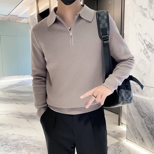 Herren Strukturierter Halbzip-Strickpolopullover mit Reißverschlusskragen Shop Nory