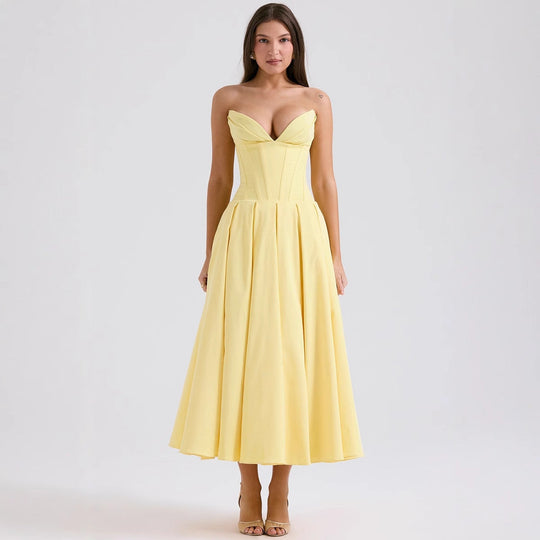Damen A-Linien Abendkleid mit Korsett-Oberteil und schwingendem Rock