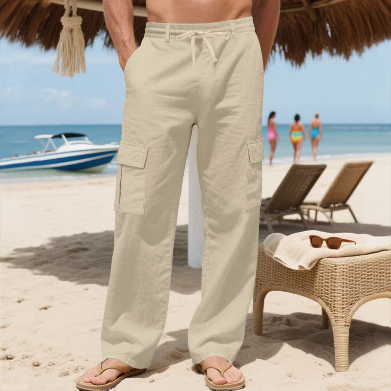 Herren Relaxed-Fit Cargo-Strandhose mit elastischem Bund und aufgesetzten Klappentaschen Shop Nory