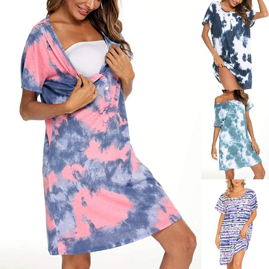 Damen Freizeit Tie-Dye Hemdkleid
