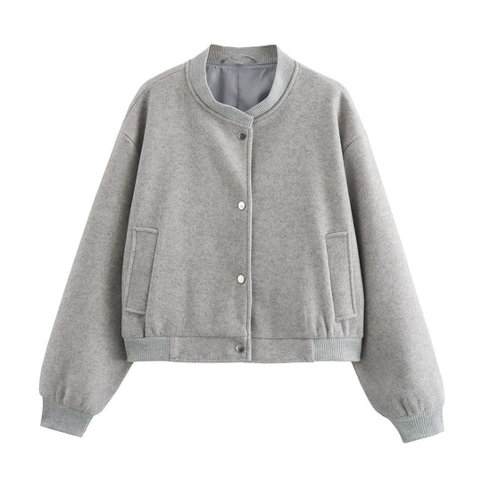 Damen Cropped-Bomberjacke im Boxy-Schnitt mit Druckknopfleiste und Eingrifftaschen Shop Nory