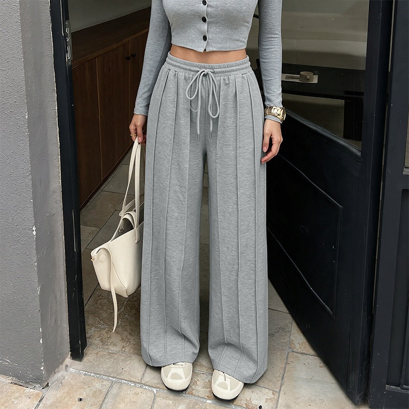 Damen Weite High‑Waist Loungewear-Hose mit Bügelfalten und Tunnelzug Shop Nory