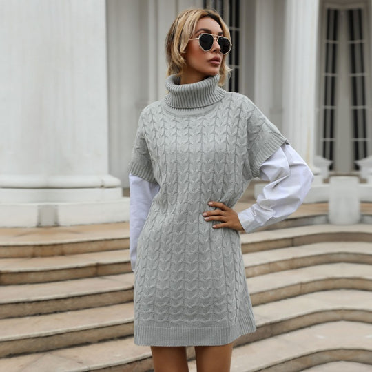 Damen Strickkleid mit Rollkragen, Zopfmuster und ärmelloser Tunika-Silhouette Shop Nory