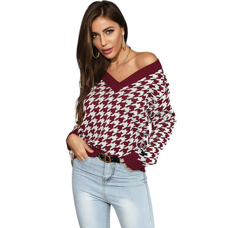 Damen Verspielter Pullover mit Karomuster Shop Nory