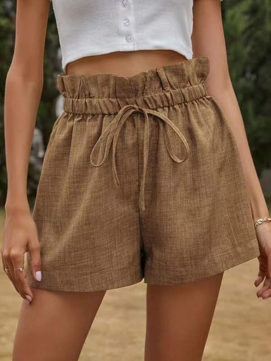 Damen luftige Leinen-Shorts mit elastischem Bund und Kordelzug