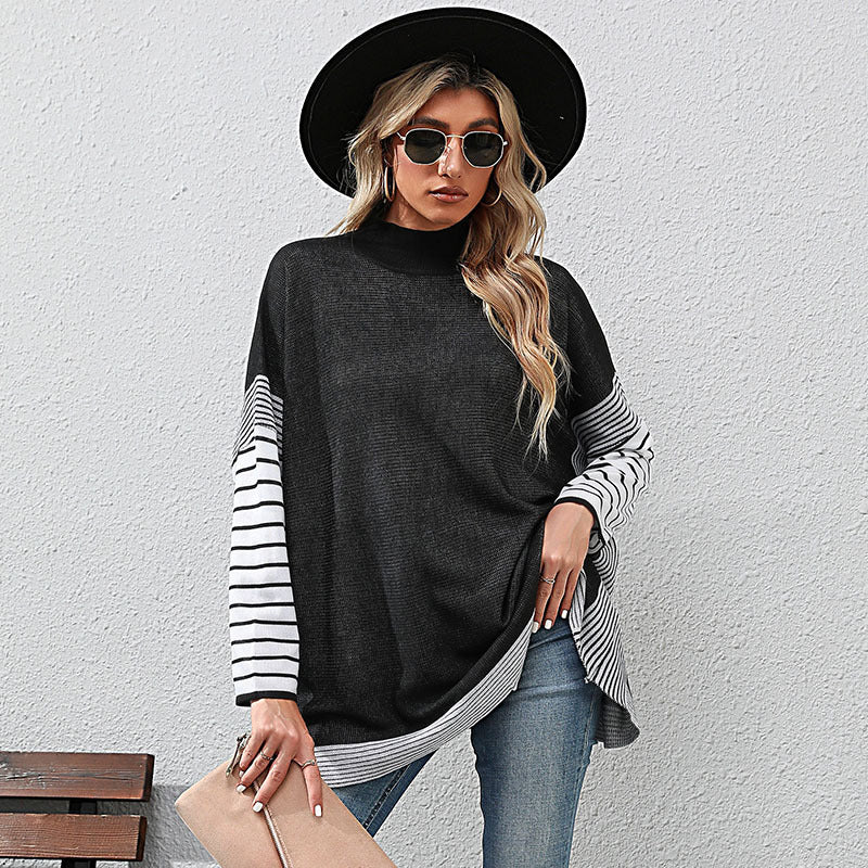 Damen Lässiger Pullover mit gestreiften Ärmeln Shop Nory