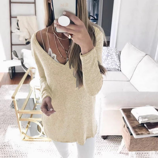 Damen feinstrick Tunika mit tiefem V-Ausschnitt und lässigem Oversized-Schnitt Shop Nory