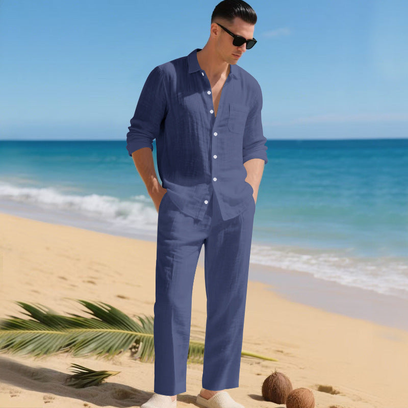 Herren leichtes Leinen-Outfit mit stilvollem Hemd und eleganter Hose ShopNory