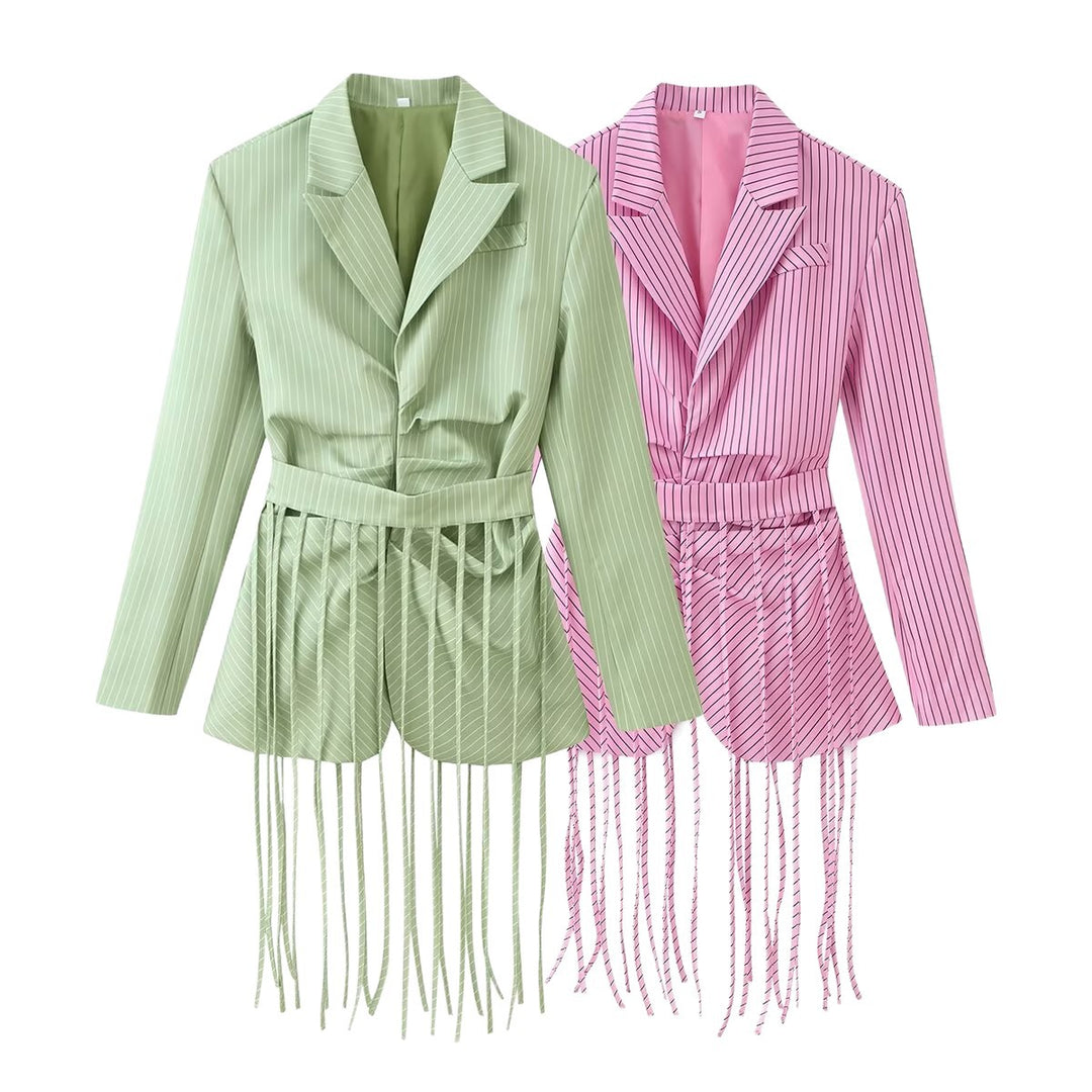 Damen Taillierter Blazer mit Fransen‑Detail und Nadelstreifen Shop Nory