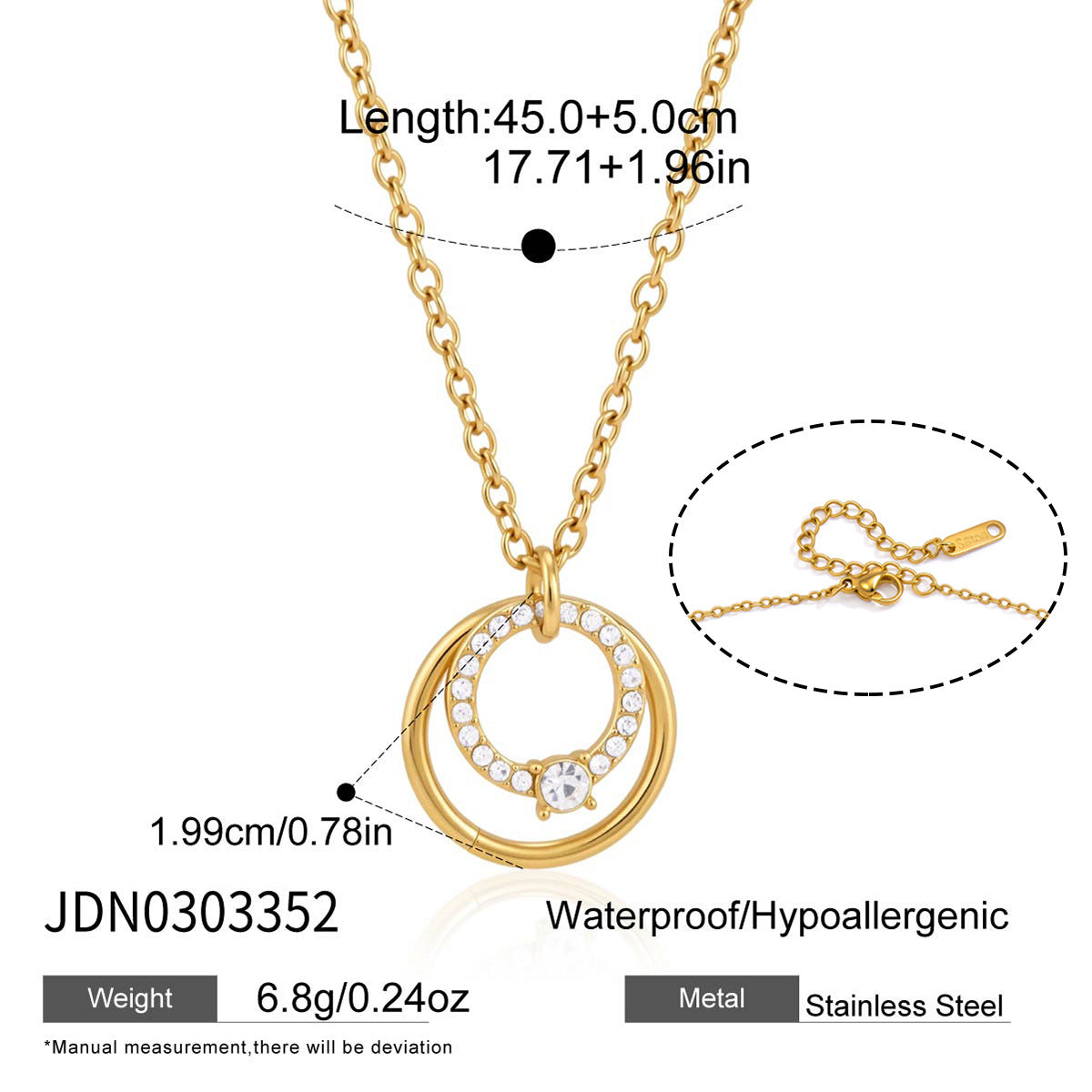 Damen Halskette mit doppeltem Ring-Anhänger und funkelnden Zirkonia-Shop Nory