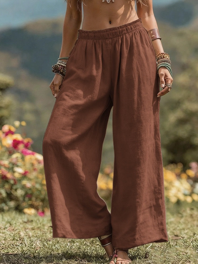 Damen Weit geschnittene Leinenhose