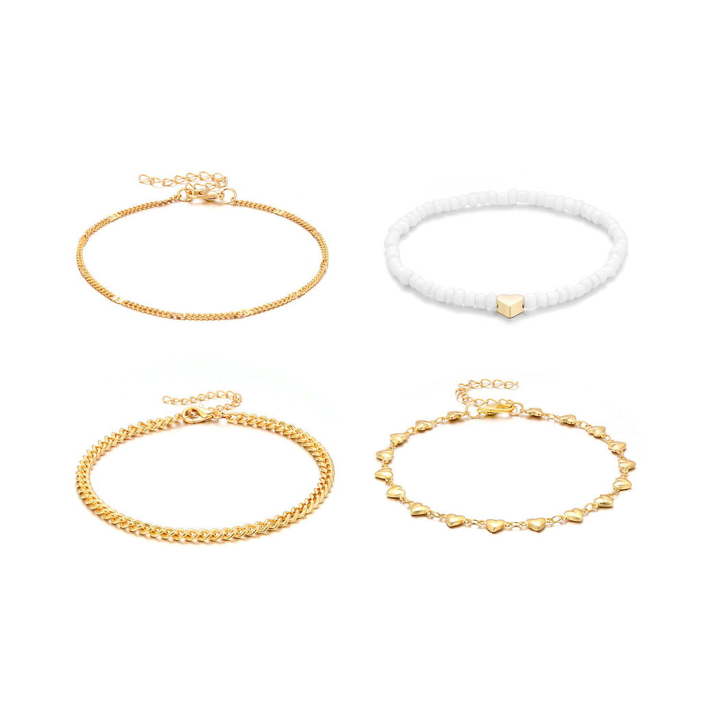 Damen Fußkettchen-Set mit eleganten goldenen und weißen Akzenten Shop Nory