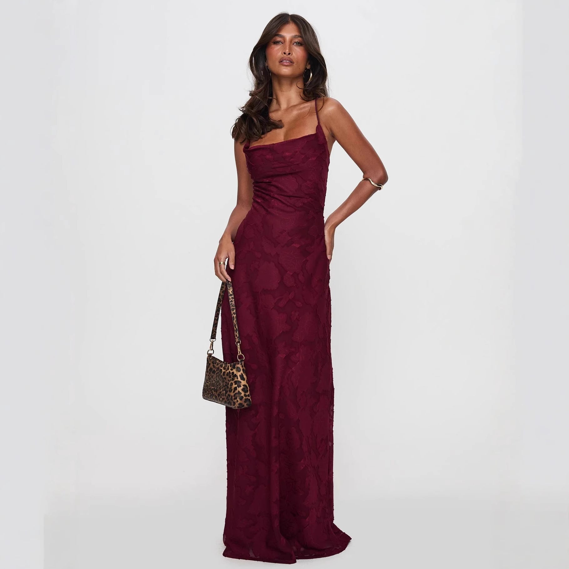 Damen Elegantes Abendkleid mit floralem Spitzenmuster und Spaghettiträgern