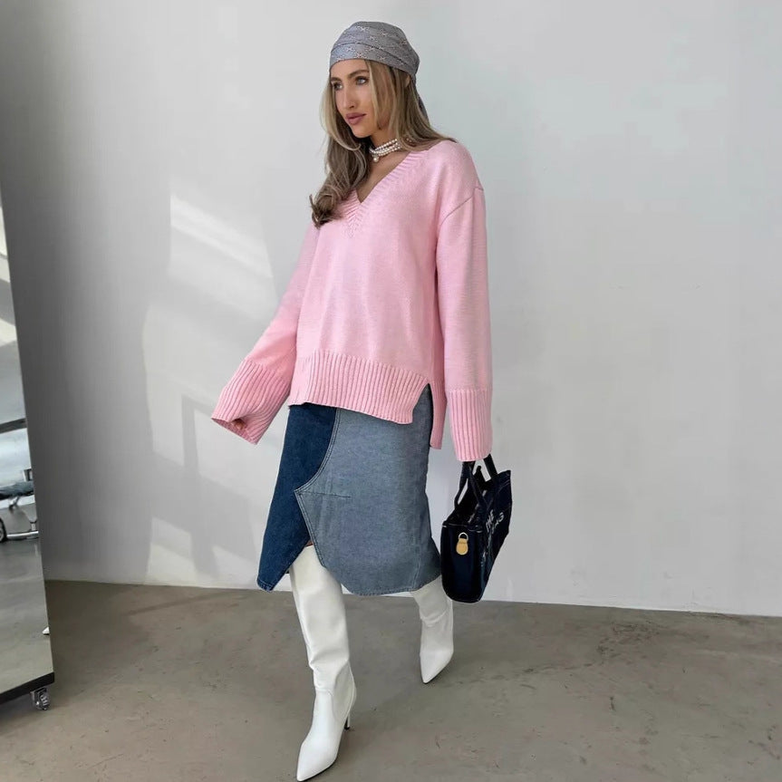 Damen V-Ausschnitt Pullover aus weichem Strick