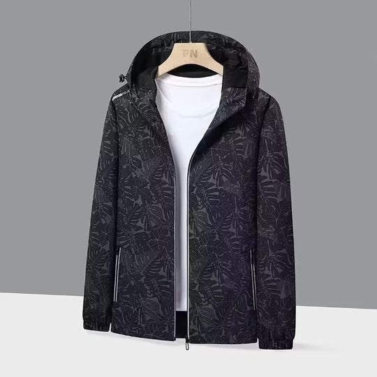 Damen Atmungsaktive Kapuzenjacke mit Trendigem Blätterdruck Shop Nory