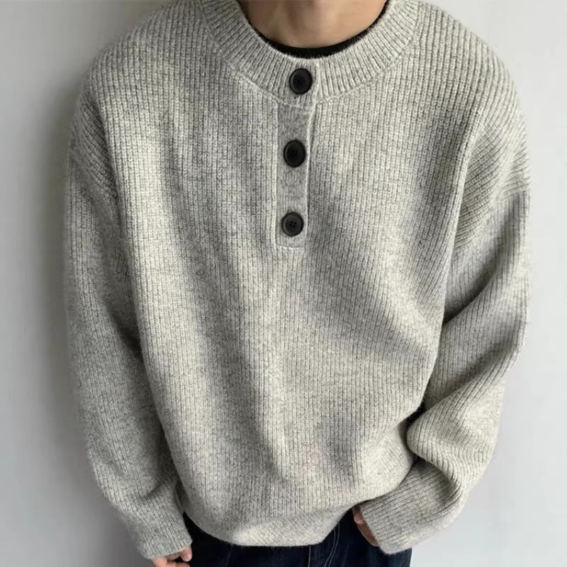 Herren Oversized Strickpullover mit Dreiknopf-Henleypasse Shop Nory