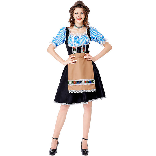 Damen nan folklorisches Oktoberfest-Kostüm im Dirndlstil mit Carmenbluse geschnürtem Mieder und bestickter Schürze Shop Nory