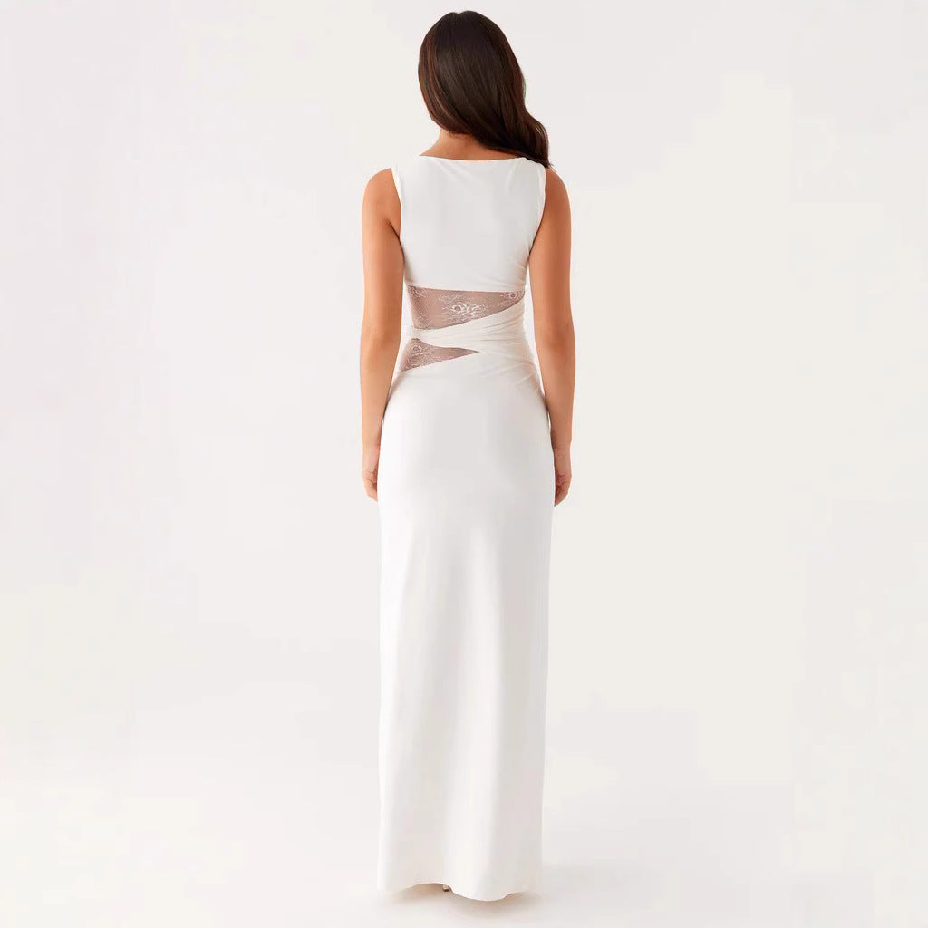 Damen Elegantes Maxikleid mit transparenter Spitze und figurbetontem Schnitt