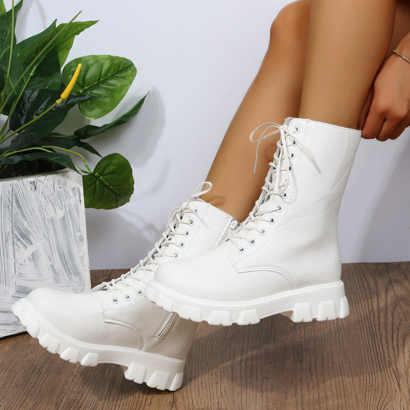 Damen moderne Schnürstiefel mit rutschfester Sohle und seitlichem Reißverschluss Shopnory