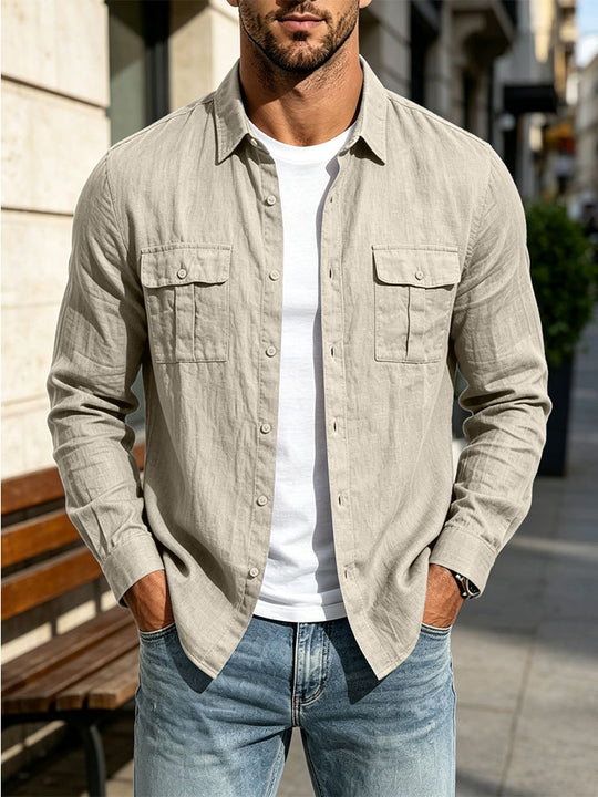 Herren Leichte Hemdjacke aus Baumwoll-Leinen mit Brusttaschen und lockerer Passform Shop Nory