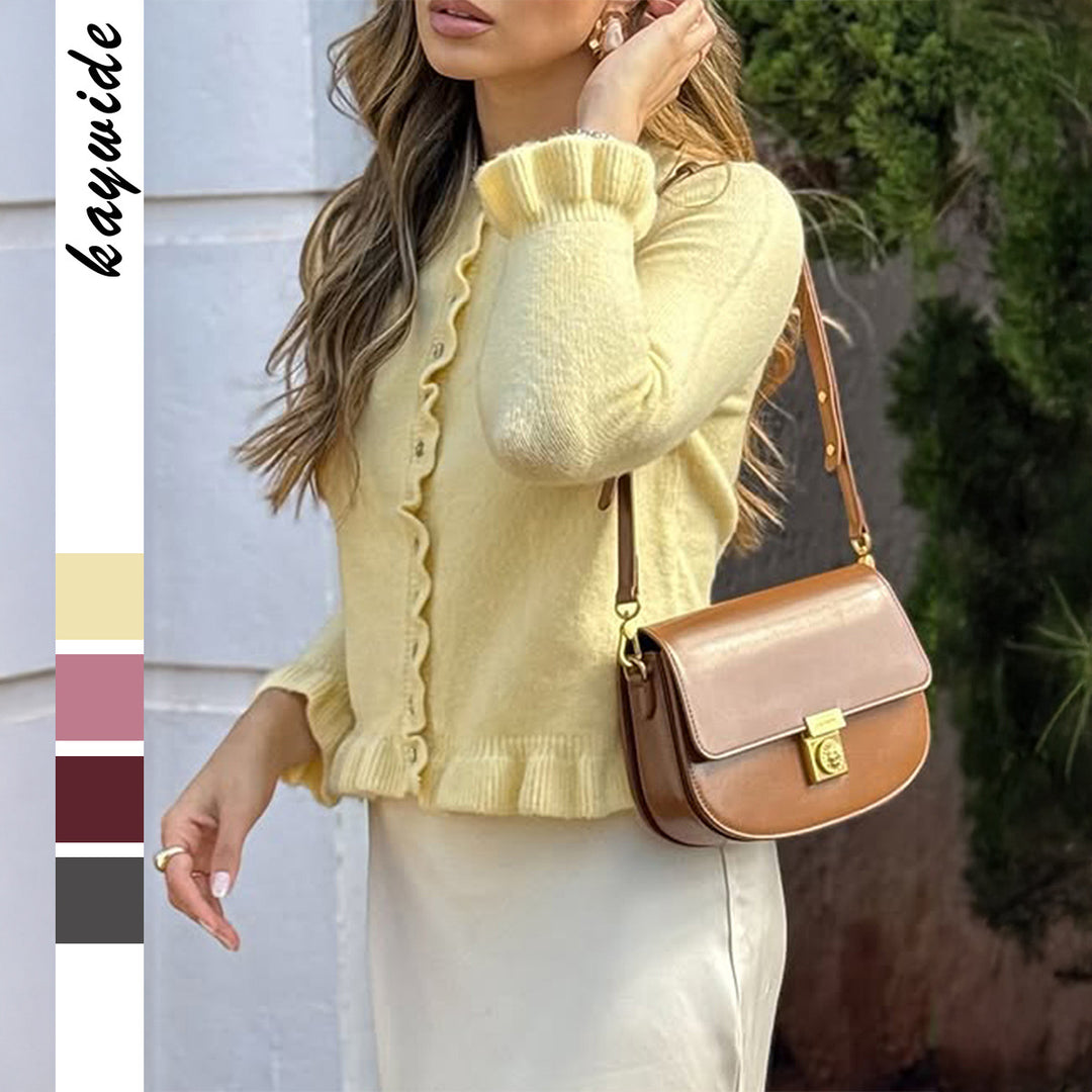 Damen nan kurz geschnittener Strickcardigan mit Volantknopfleiste und gerafften Bündchen Shop Nory