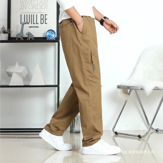 Herren Weite Utility-Cargohose mit elastischem Bund, seitlichen Reißverschlusstaschen und vorgeformten Knien Shop Nory