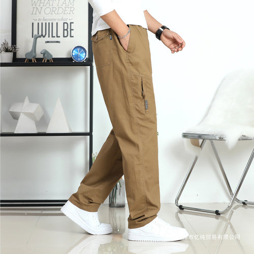 Herren Weite Utility-Cargohose mit elastischem Bund, seitlichen Reißverschlusstaschen und vorgeformten Knien Shop Nory