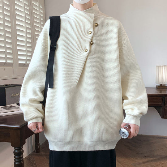 Herren Oversize-Rippenpullover mit asymmetrischem Knopfkragen Shop Nory