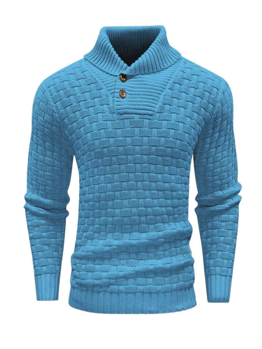 Herren nan strukturierter Strickpullover mit hochschließendem Stehkragen und Zierknopfleiste Shop Nory