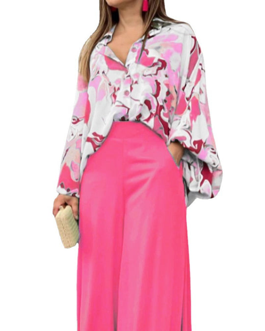 Damen Oversize Hemdbluse mit abstraktem Aquarellprint und überschnittener Schulter Shop Nory