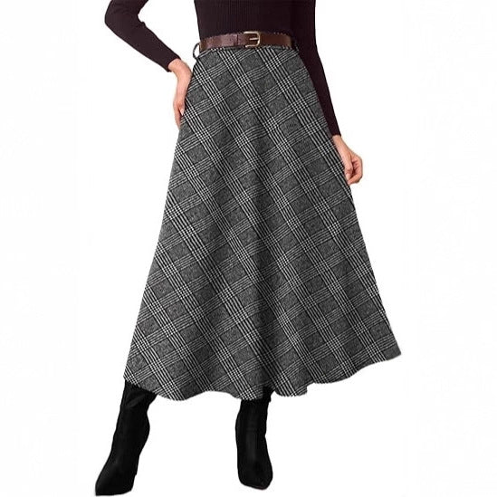 Damen Karierter Midirock in A-Linie mit hoher Taille und seitlichen Eingrifftaschen Shop Nory