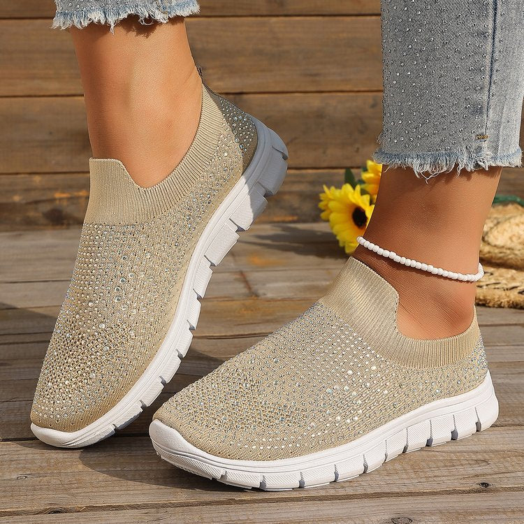 Damen Stilvolle Slip-On Sneakers mit funkelndem Strassdesign Shopnory