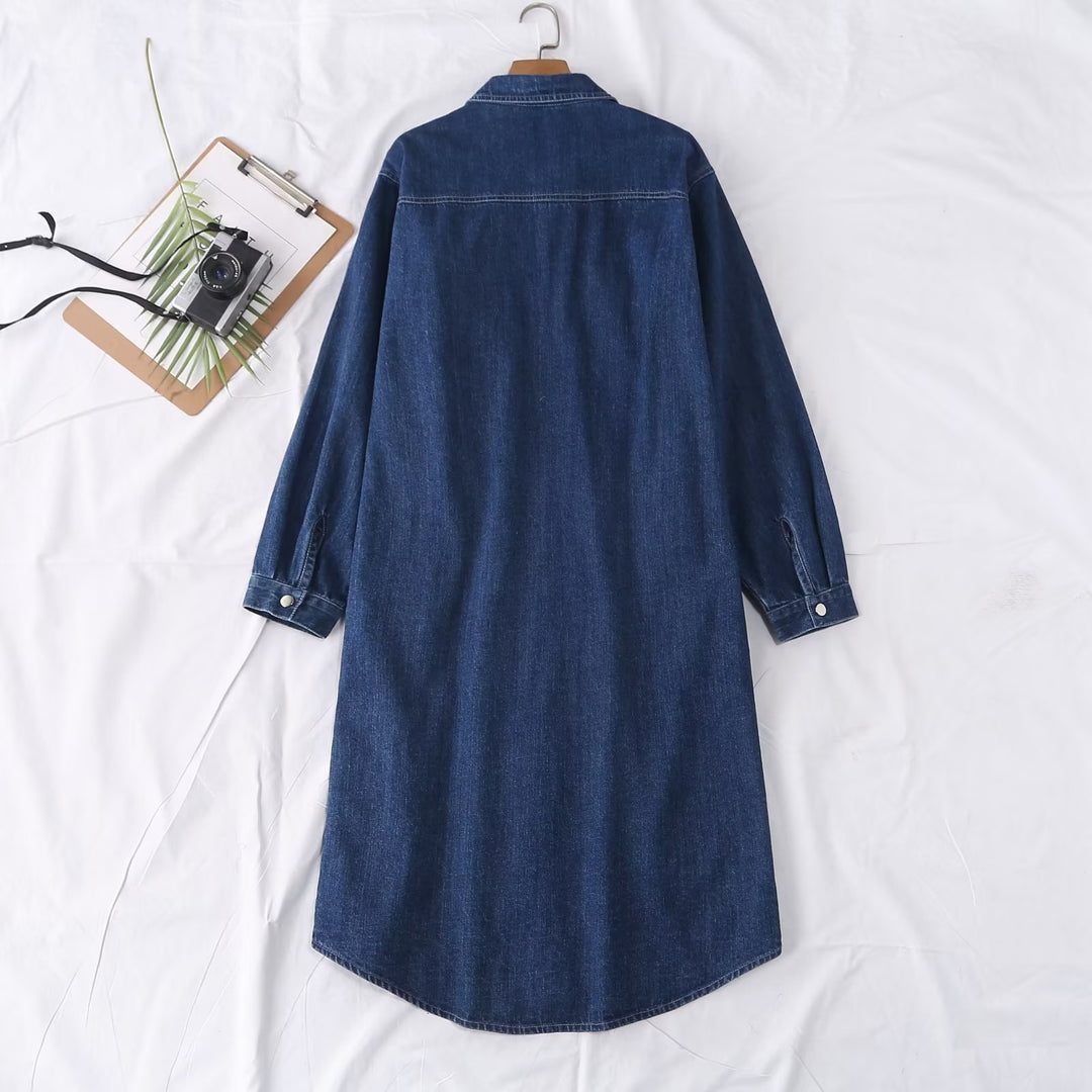 Damen Langes Denim-Hemdblusenkleid mit Knopfleiste und Brusttaschen Shop Nory