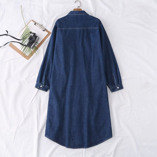Damen Langes Denim-Hemdblusenkleid mit Knopfleiste und Brusttaschen Shop Nory