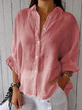 Damen Leichte und luftige Bluse aus reinem Leinen mit Knopfleiste und breiten Ärmeln