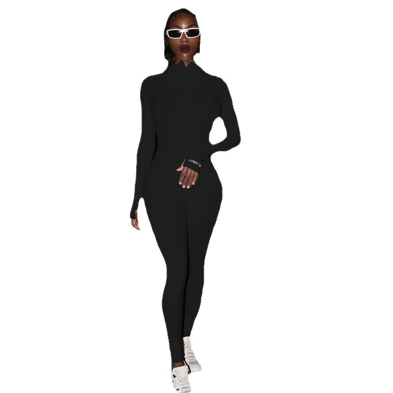 Damen Figurbetonter Rippstrick-Overall mit Stehkragen und Frontreißverschluss Shop Nory