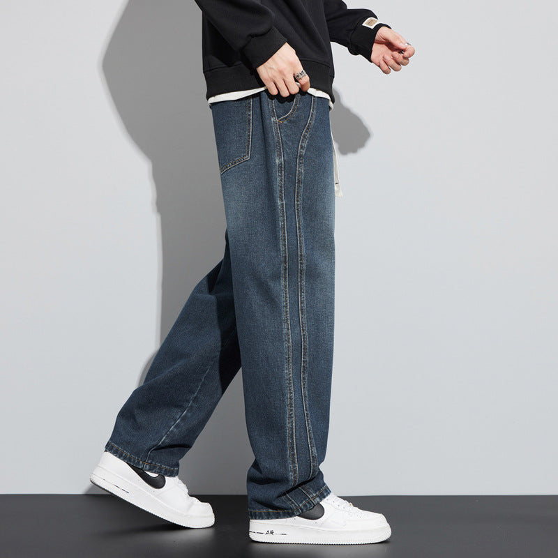 Herren Weite Denim-Hose im Lounge-Style mit Tunnelzugbund und geradem Bein Shop Nory