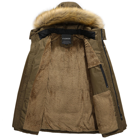 Herren Isolierter Langparka mit Teddyfleece-Innenlage, abnehmbarer Kunstfellkapuze und verdecktem Zweiwege-Reißverschluss Shop Nory