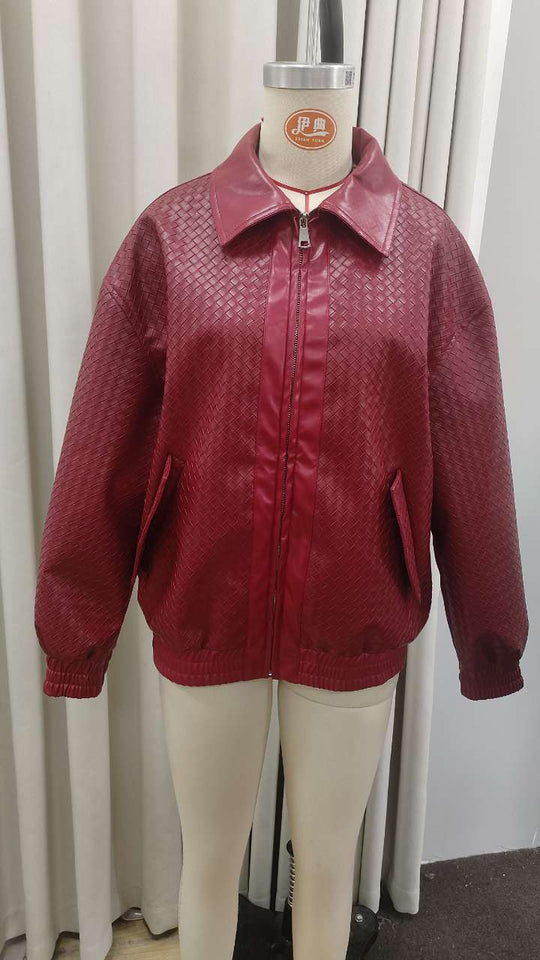 Damen Geflochtene Kunstleder‑Bomberjacke im Boxy‑Cut mit Reißverschluss Shop Nory