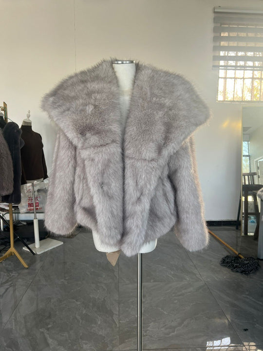 Damen Kurzbolero im Boxy-Cut aus veganem Shaggy-Kunstpelz mit XXL-Schalkragen Shop Nory