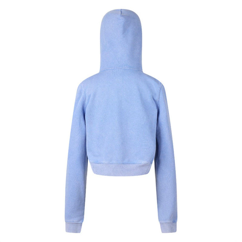 Damen Kurz geschnittene Kapuzen-Sweatjacke mit durchgehendem Reißverschluss im Boxy-Schnitt und Brusttasche Shop Nory