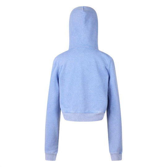 Damen Kurz geschnittene Kapuzen-Sweatjacke mit durchgehendem Reißverschluss im Boxy-Schnitt und Brusttasche Shop Nory